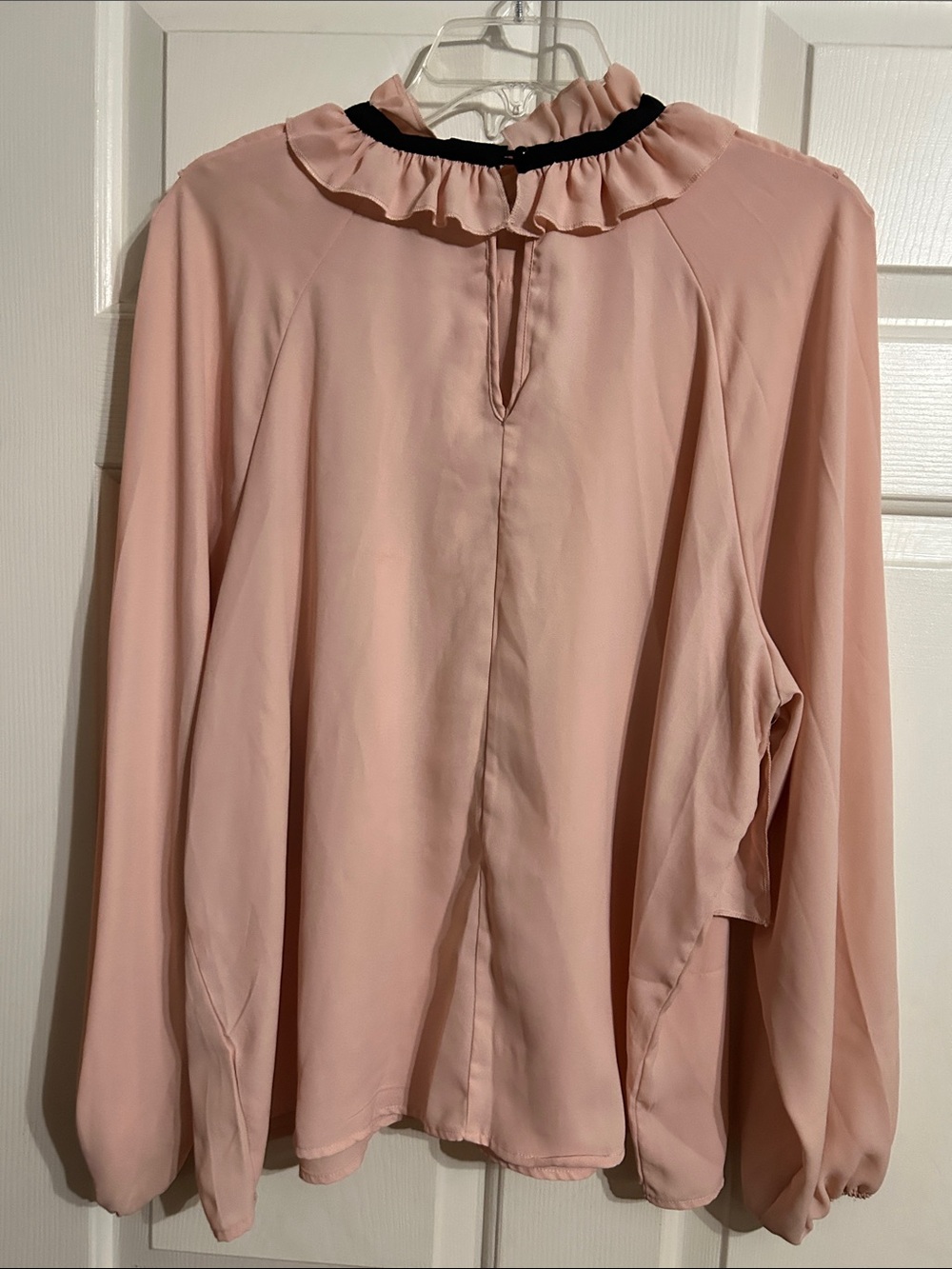 Ruffle Front Tie-Neck Blouse in Blush Pink - Picture 2 of 2